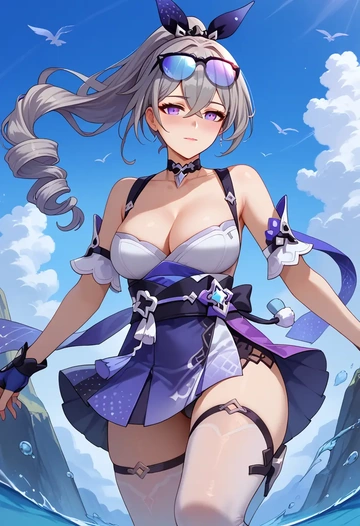 star rail,silver wolf,mini skirt, stockings  - AI generated anime art